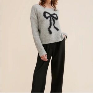 Maeve Gray Sweater with Black Bow Detail
